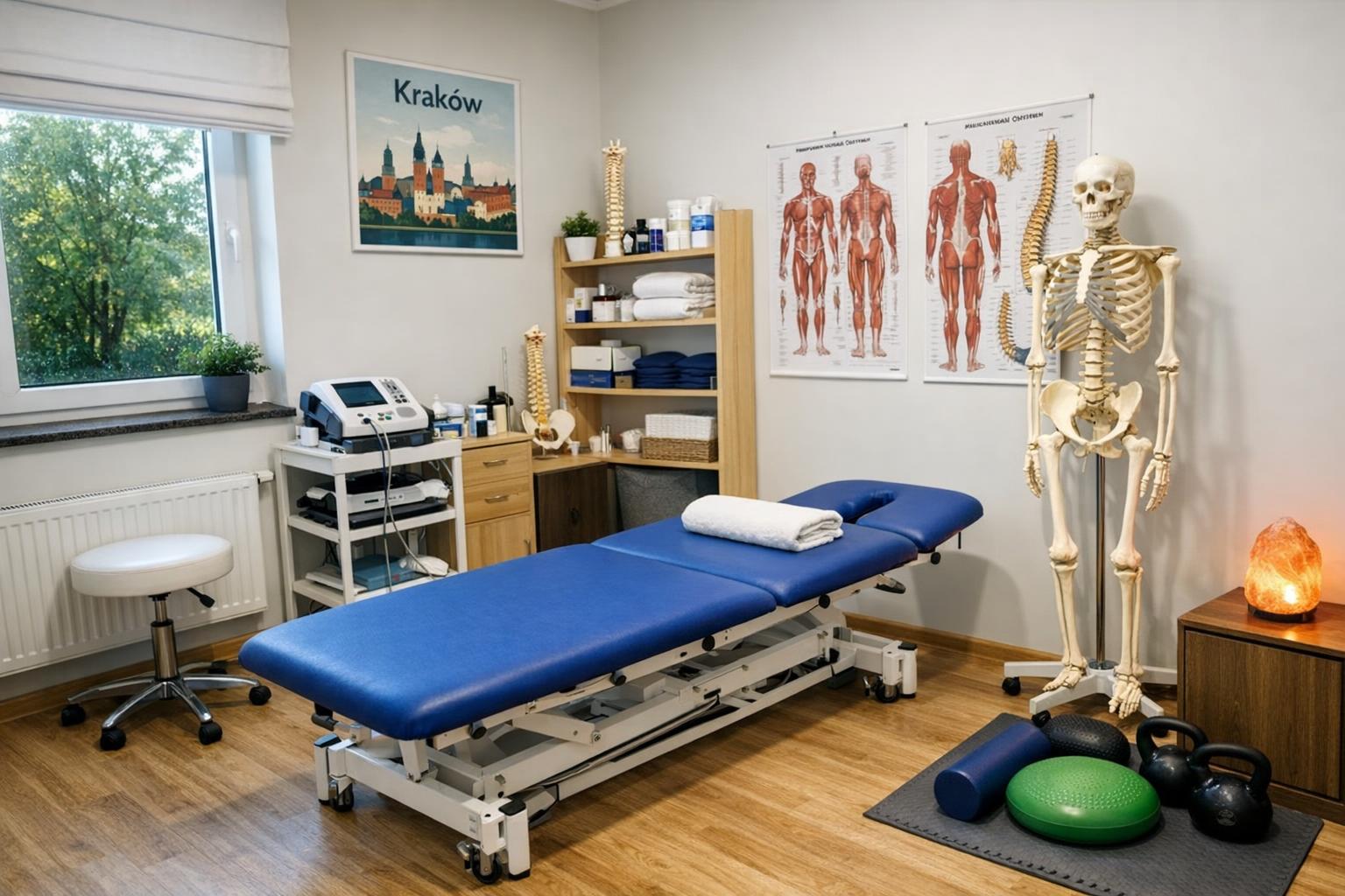 Gabinet terapeuty manualnego w Krakowie - zdjęcie wnętrza gabinetu z leżanką i sprzętem