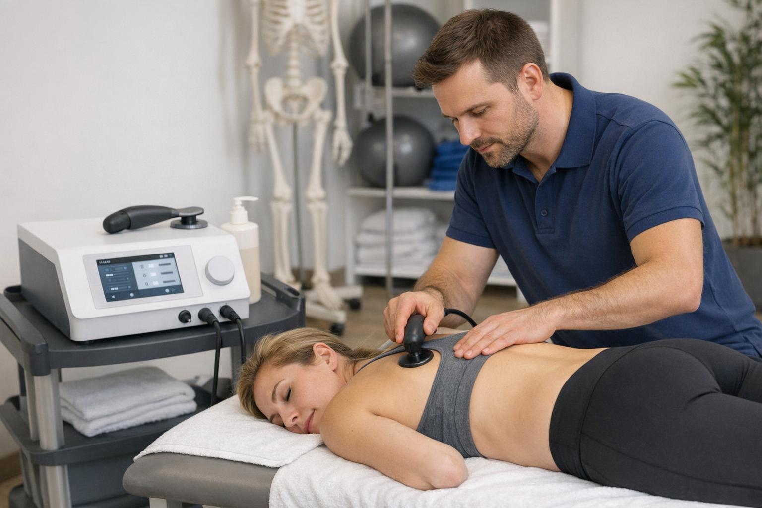 Urządzenie Indiba podczas zabiegu rehabilitacyjnego - terapeuta pracujący z pacjentem